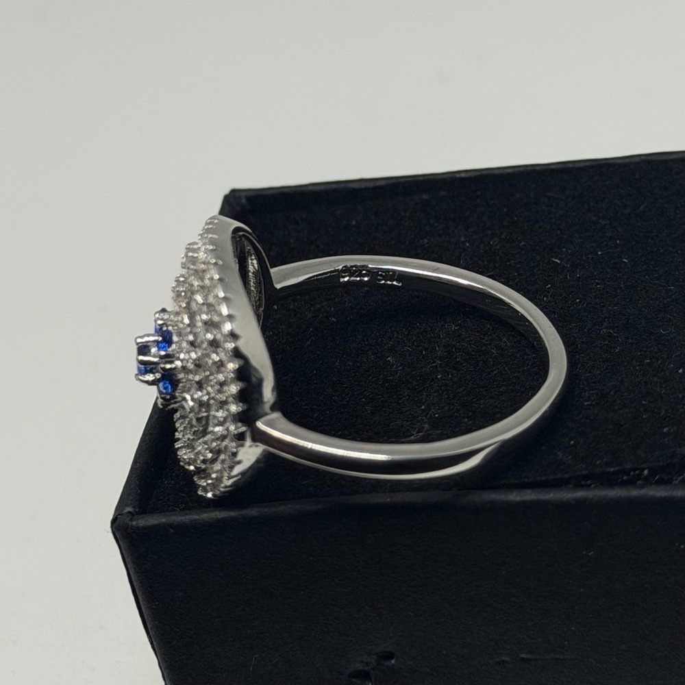 Sterling Silver 925 Blue CZ Concentric Circle Halo Ring Size 10 - Picture 9 of 13